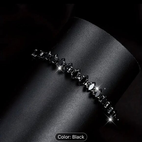 TENNIS BRACELET - Hypoallergenic Copper Plated with Synthetic Zirconia - BLACK - Picture 4 of 6